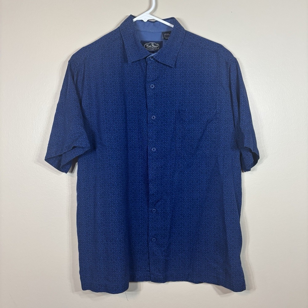 Nat Nast SILK Blend Shirt Mens Size Medium Geometric Design Blue